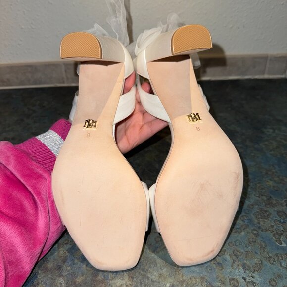 NWOB Badgley Mischka Satin Kim Mesh Bow Block Heel Sandals - 8 - Picture 8 of 10